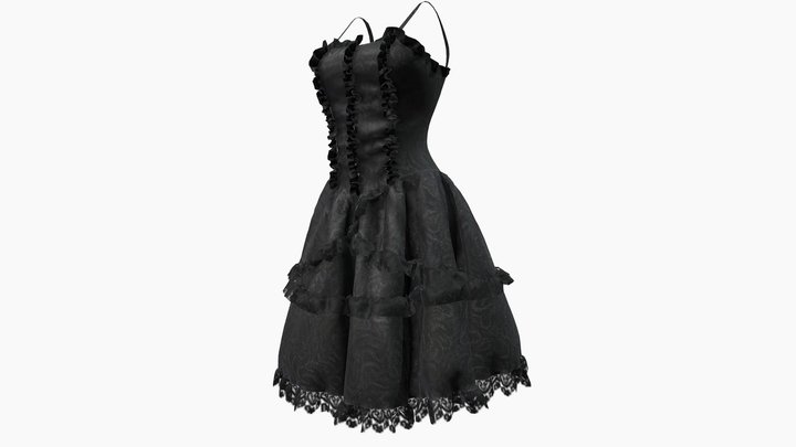 Female Black Lolita Dress 3D Model