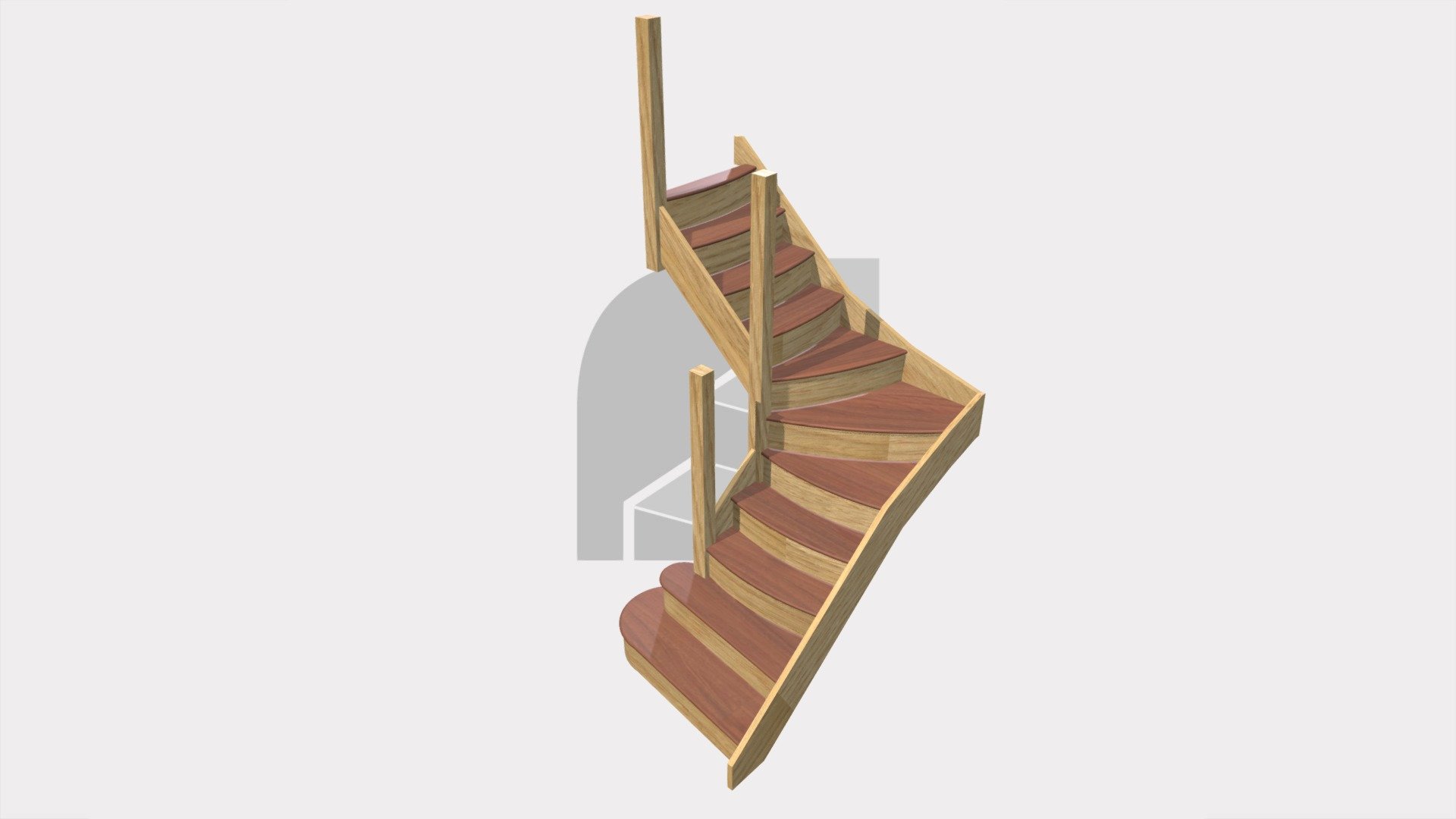 Kite Staircase with curved walnut treads