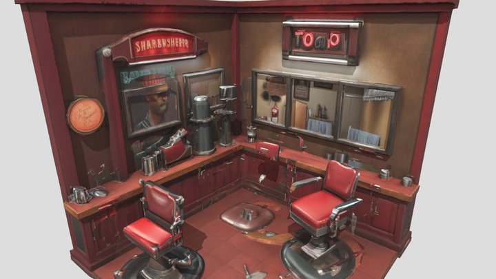 Retro Barber Shop Art 3D Model