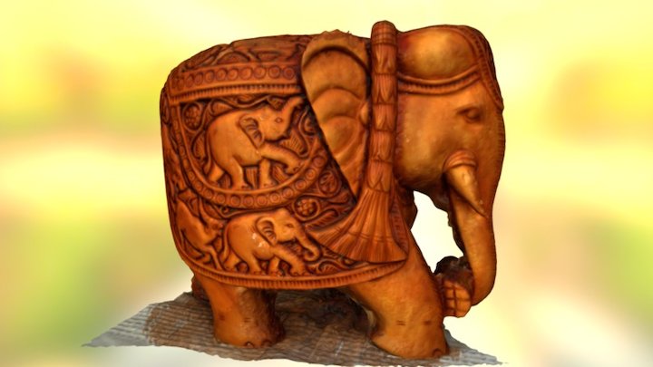Elephant Wooden Carved 3D Model