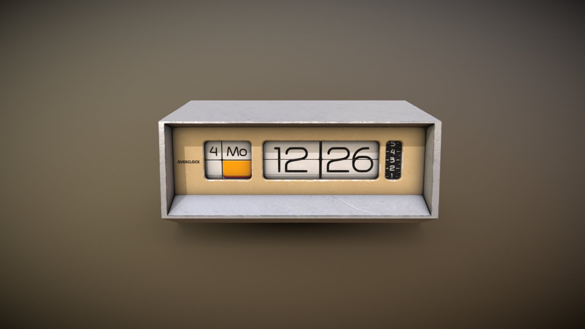 3D model Desktop clock 18 of 20 - This is a 3D model of the Desktop clock 18 of 20. The 3D model is about a white and black box with a white label on it.