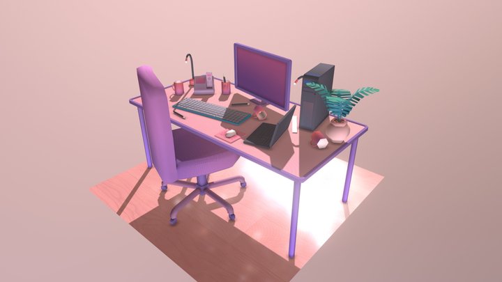 Low poly desk props 3D Model