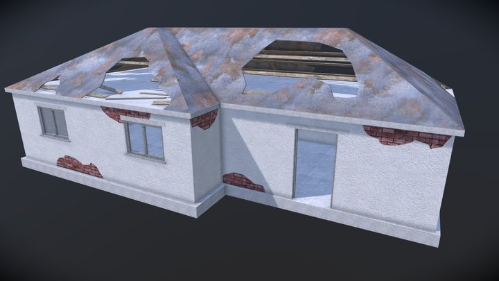 Ruined single-floor building. Game model 3D Model