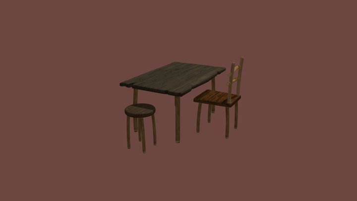 Stylized TABLE-CHAIR 3D Model
