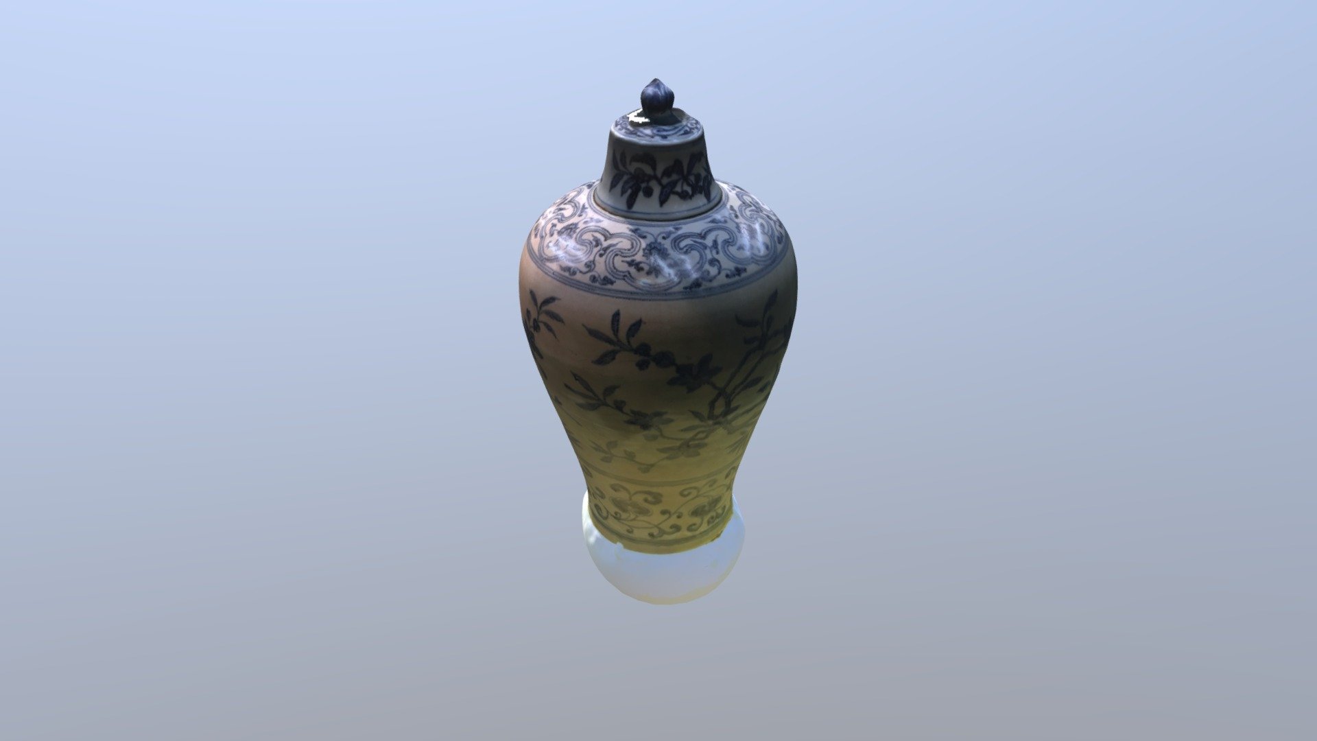 青花竹桃纹带盖梅瓶 — Sketchfab embed 3D viewer