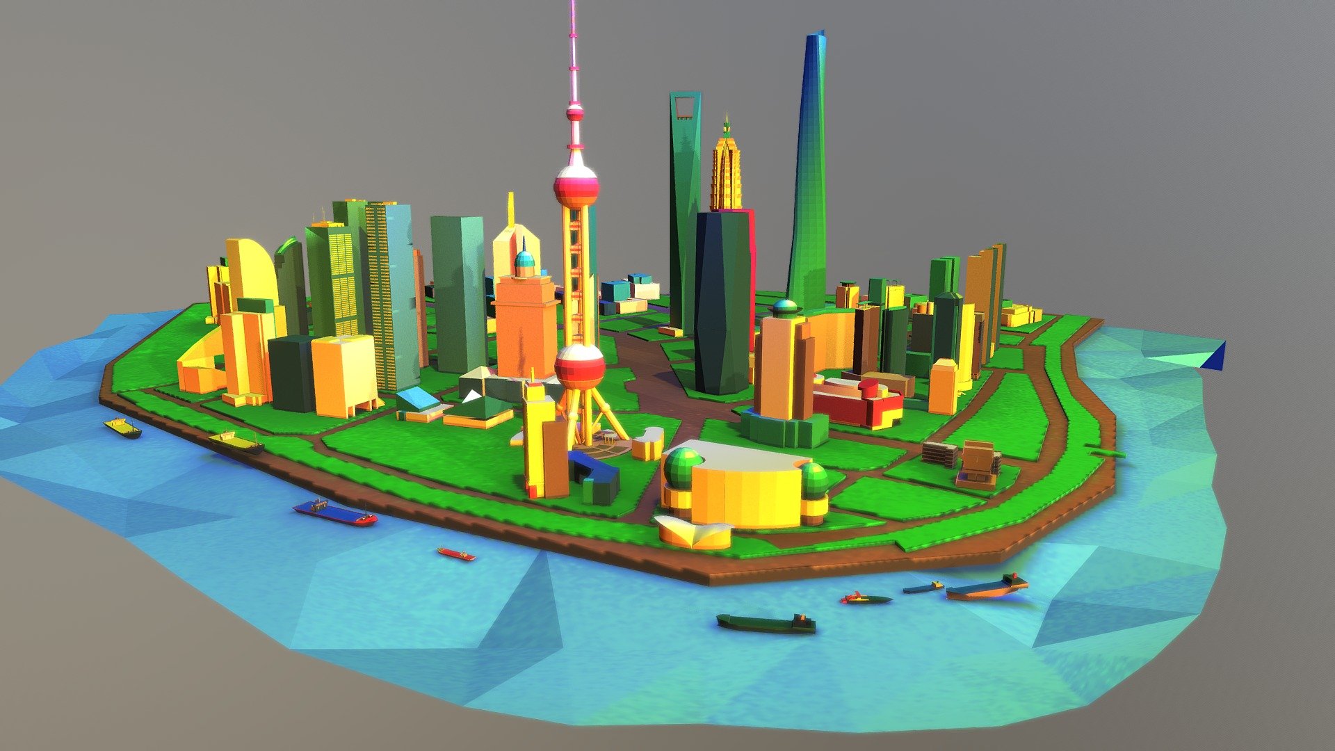 LowPoly Cartoon Shanghai Download Free 3D model by