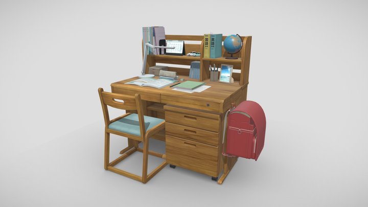 Japanese Study Desk 3D Model