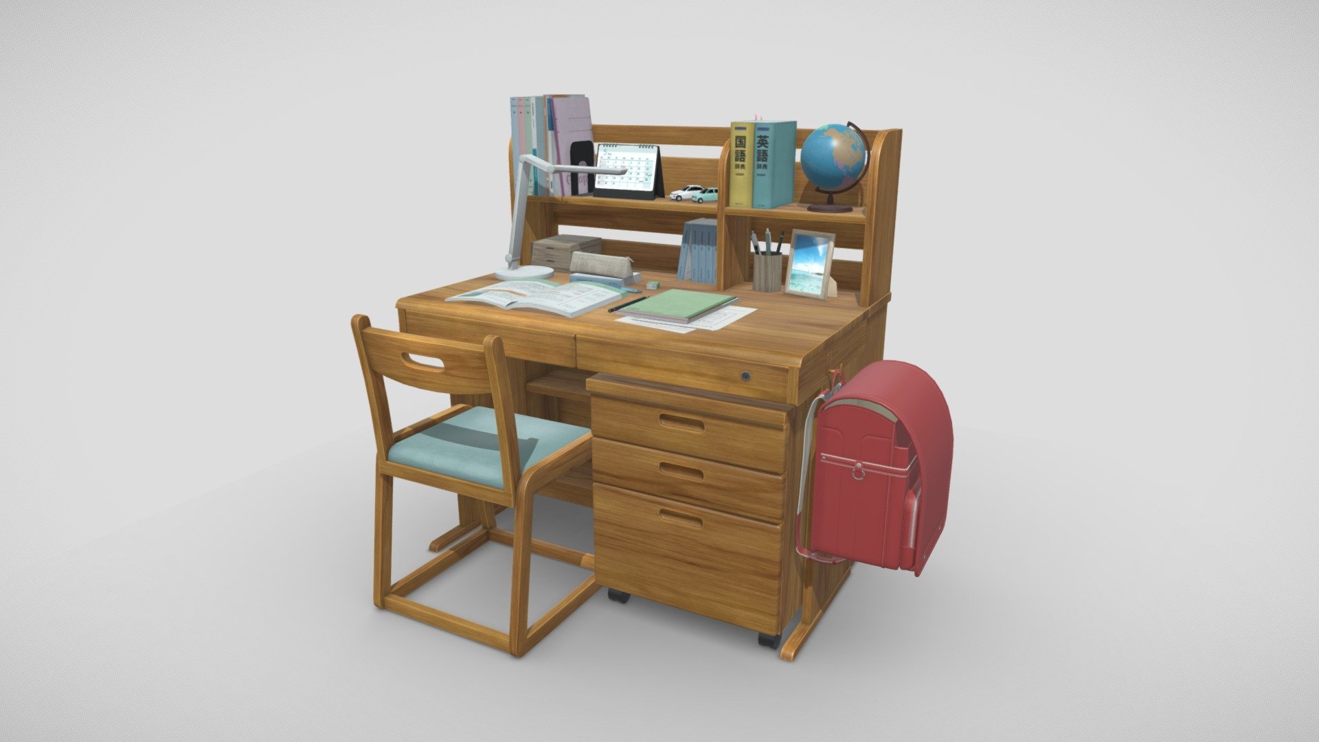 Japanese Study Desk Download Free 3D model by AFX/CGMotion 3DModel