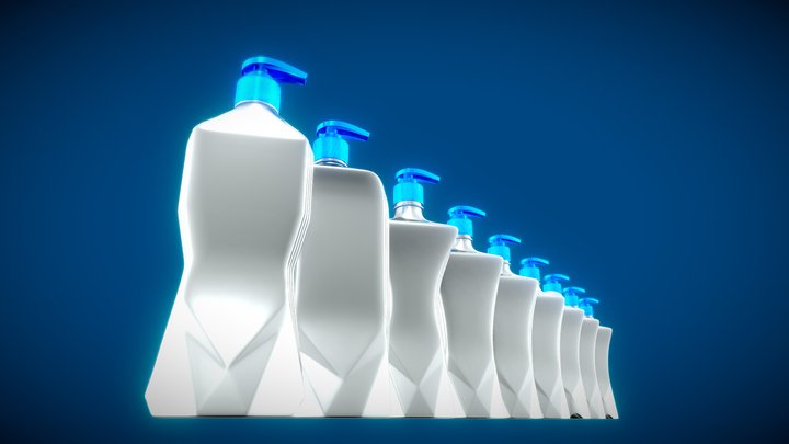 Liquid Dishwash Container 9 Options 45DEG 3D Model
