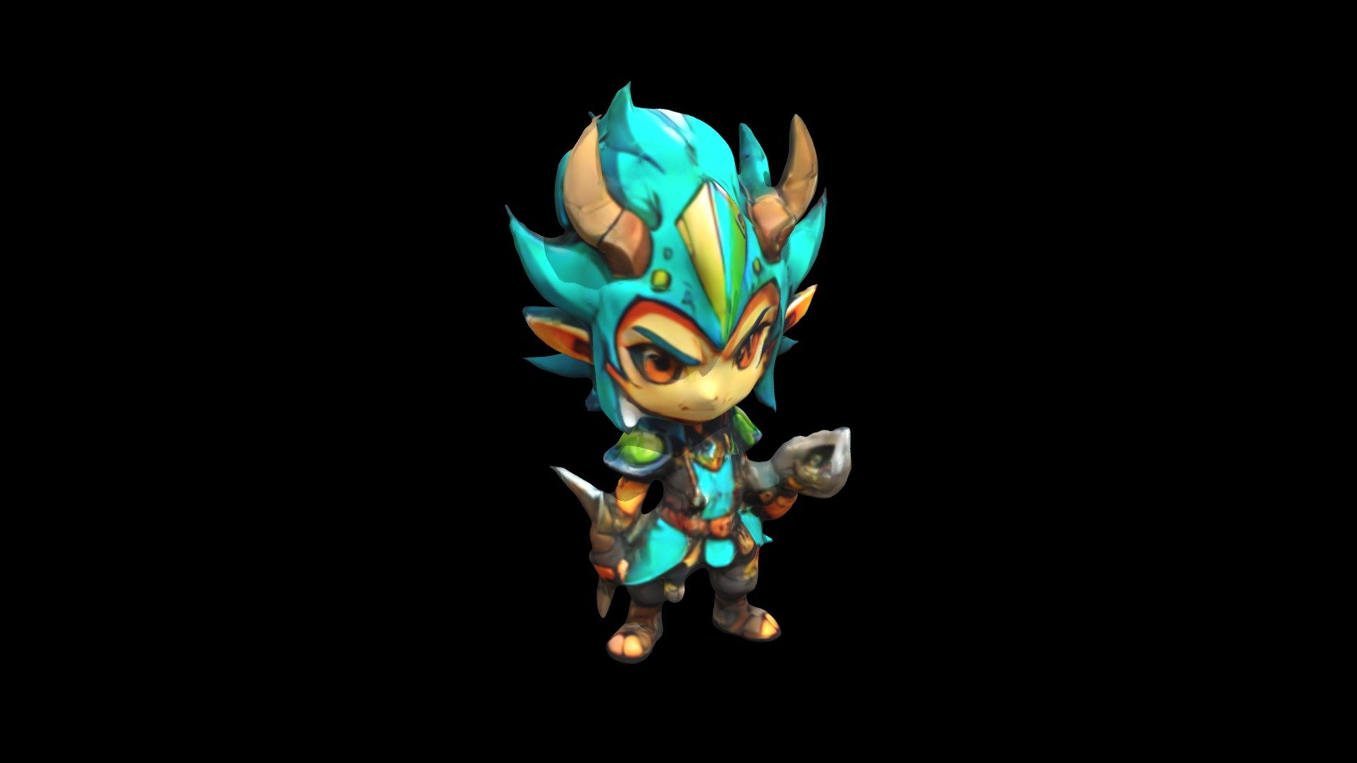 a cartoon character with horns and blue hair - Download Free 3D model ...