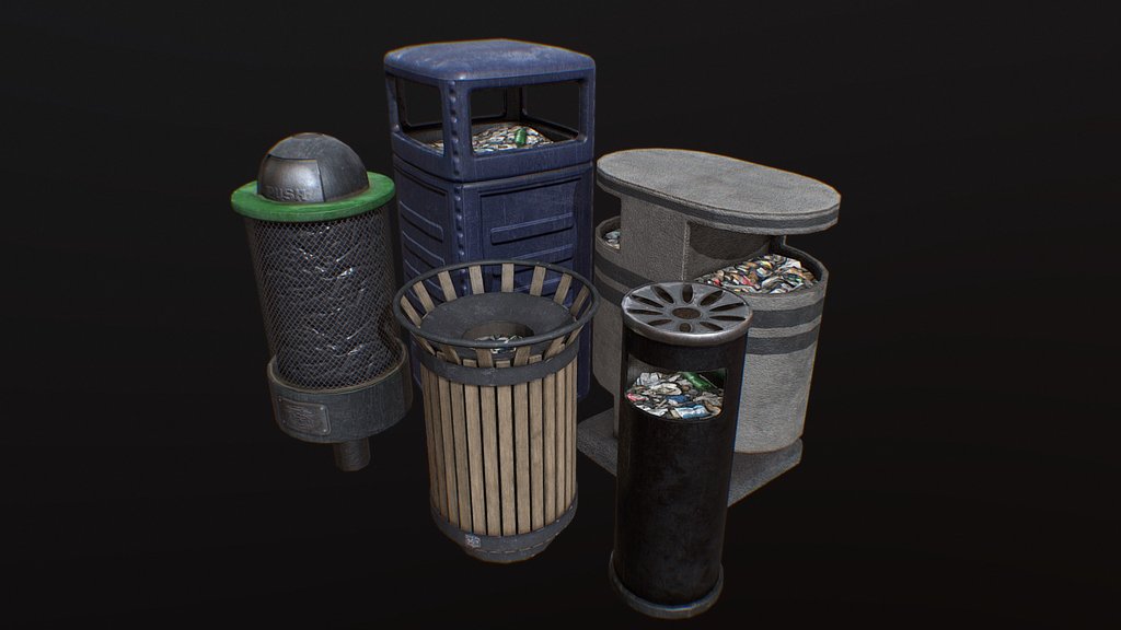 Urban Trash Bins Pack Street & Park Waste