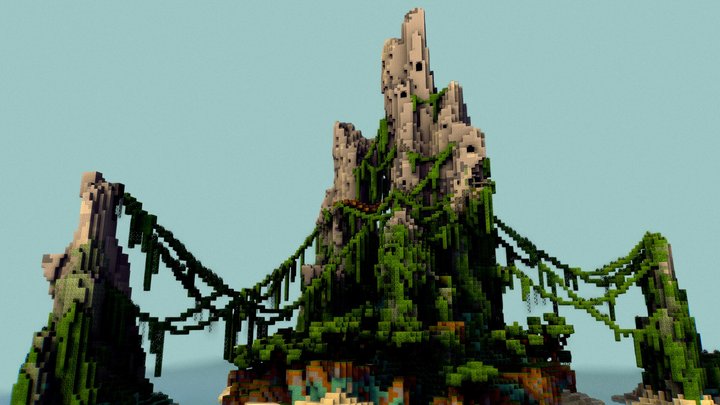 Voxel Minecraft Overgrown Jungle Island 3D Model