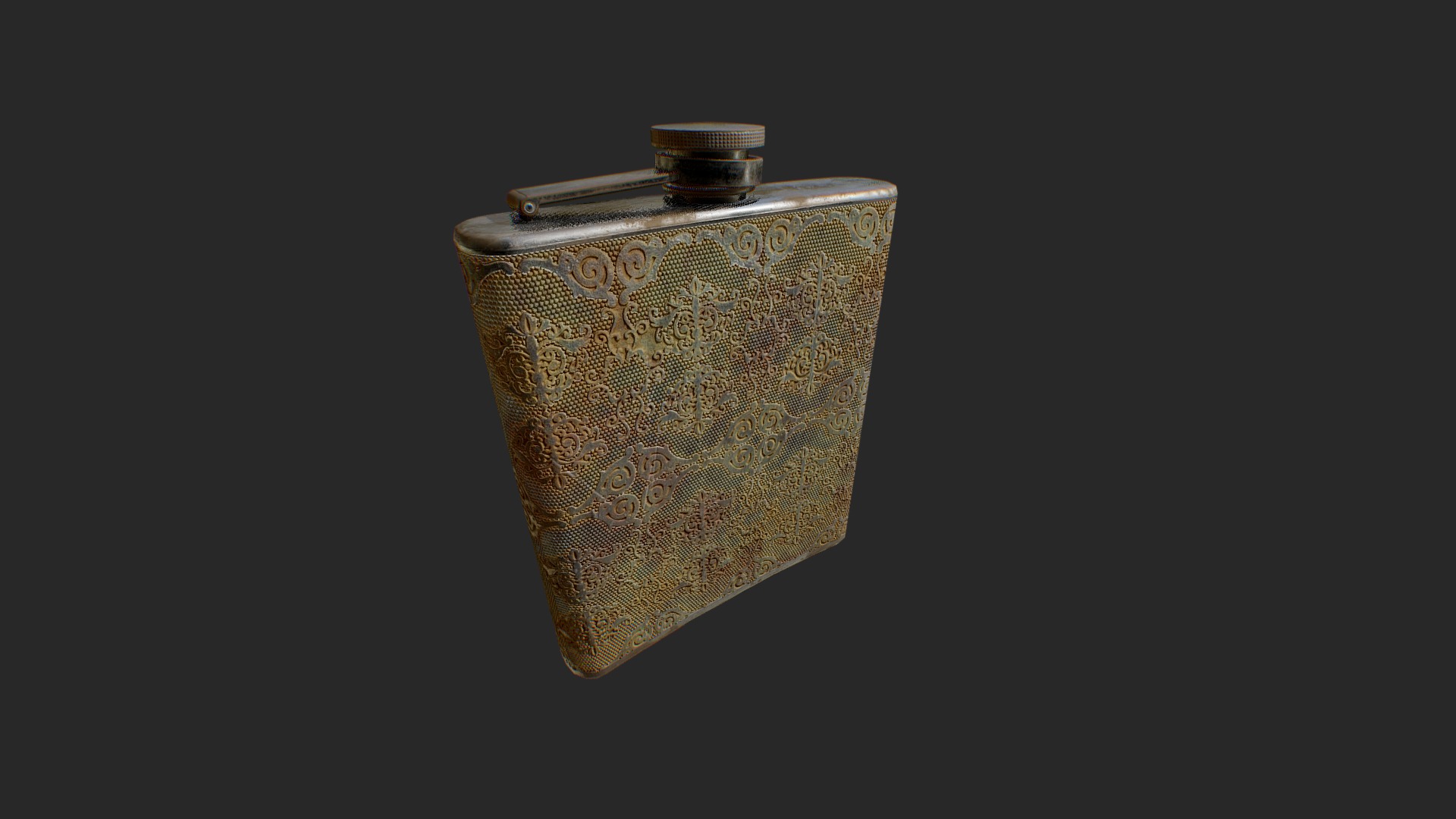 3D model Old Flask - This is a 3D model of the Old Flask. The 3D model is about a metal container with a lid.