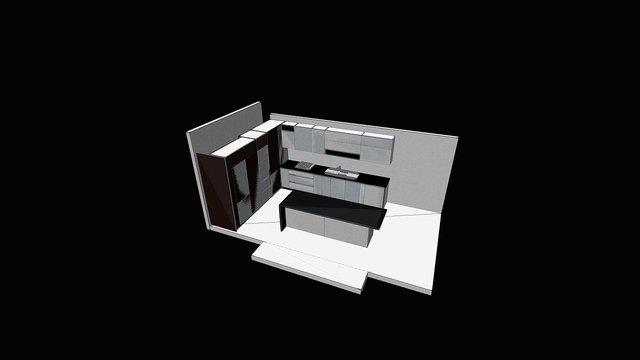 L shape with Island 3D Model