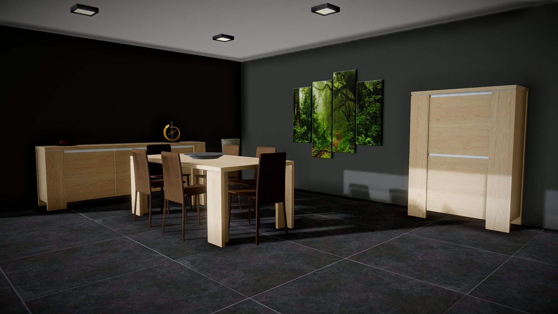 3D model Living Room Scene - This is a 3D model of the Living Room Scene. The 3D model is about a room with a table chairs and a painting on the wall.