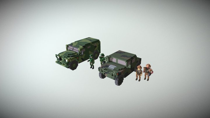 Humvee Tigr Soldiers Hog 3D Model