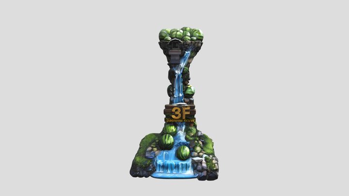 Watermelon-themed waterfall PC GPU support stan 3D Model