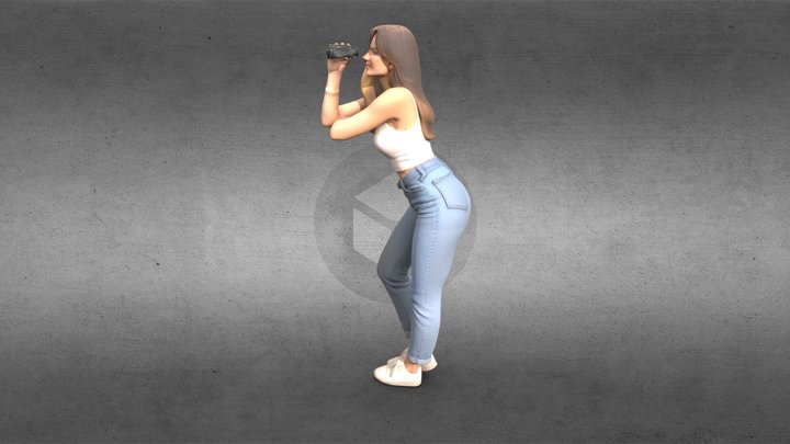 Decorative girl look into a binocular 3D Model
