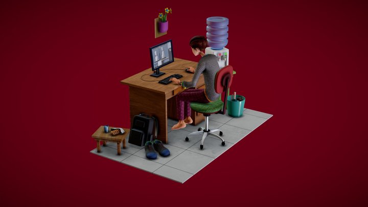 Work from home (animated) 3D Model