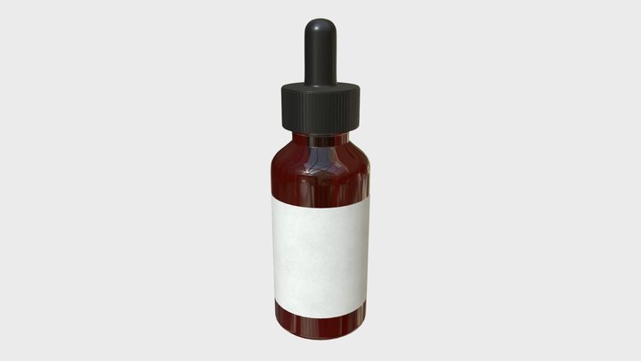Dropper bottle with liquid and label 3D Model