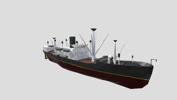 Extreme low poly - Cargo ship. 3D Model