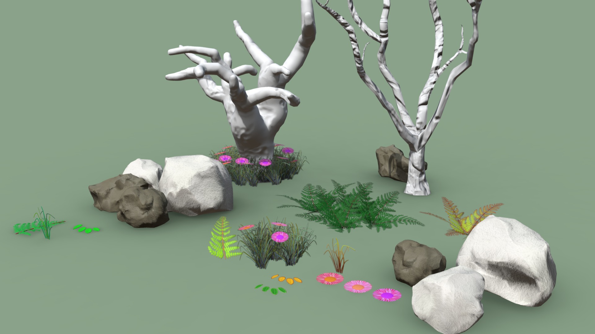 3D model Natural Environment Assets Pack - This is a 3D model of the Natural Environment Assets Pack. The 3D model is about a tree with a skeleton and flowers.
