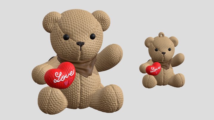 Valentine Knitting Bear and Pendant-3D Printable 3D Model