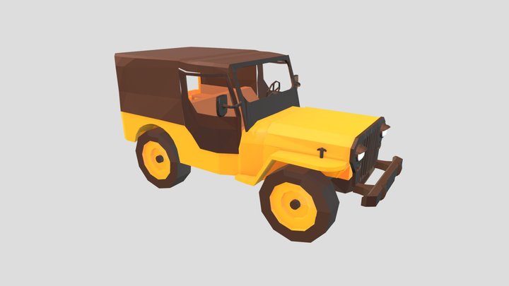 Cartoon Jeep Low Poly Yellow 3D Model