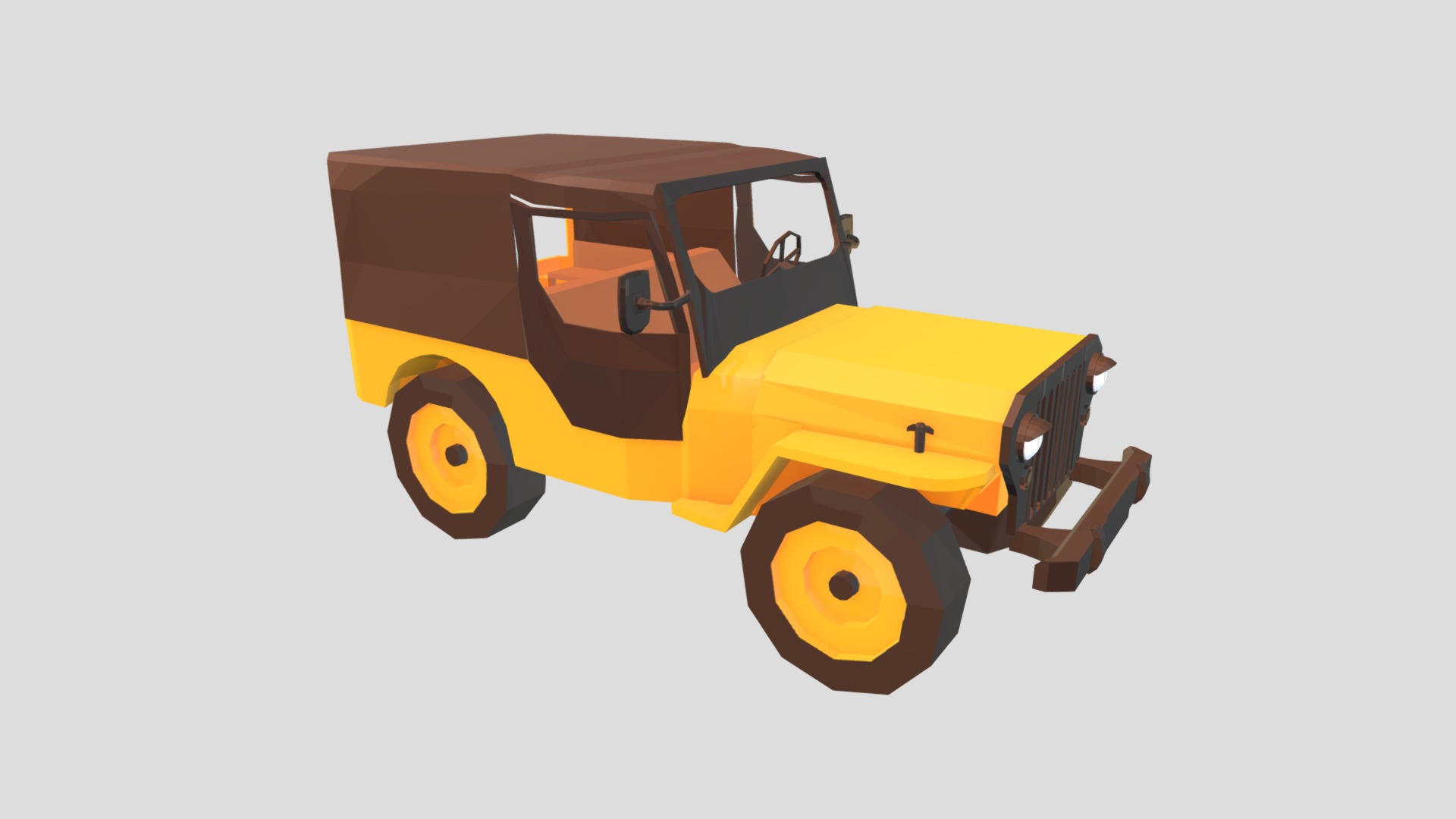 3D model Cartoon Jeep Low Poly Yellow - This is a 3D model of the Cartoon Jeep Low Poly Yellow. The 3D model is about a yellow and black toy car.