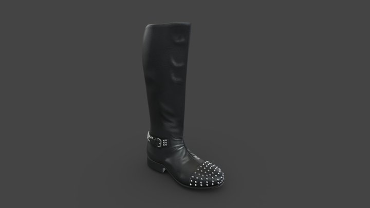 Flat Riding Knee Boots With Rivets 3D Model