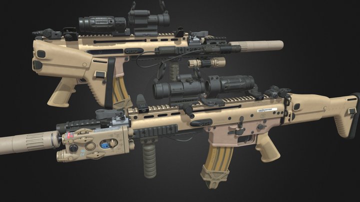 FN SCAR-L Assault Rifle with SOPMOD 3D Model