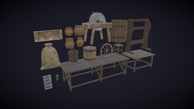 Medieval blacksmith interior prop pack 1 3D Model