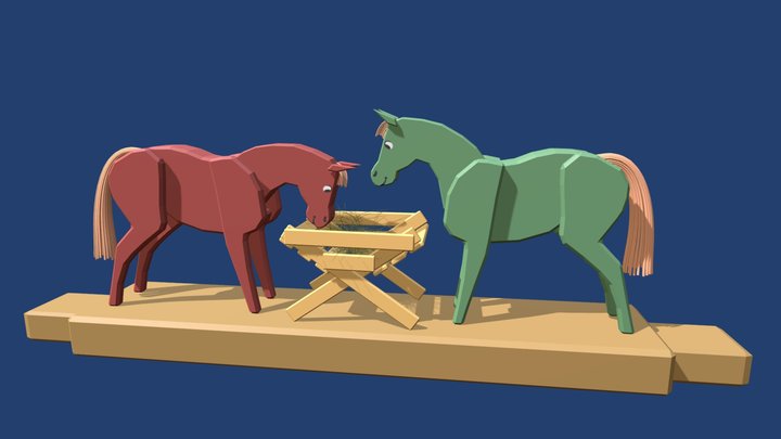 Horses - a moving wooden toy 3D Model