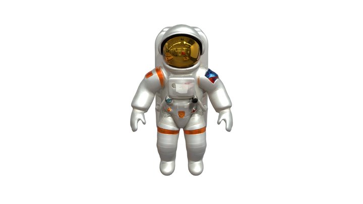 Astronaut in full space suit with a reflective 3D Model