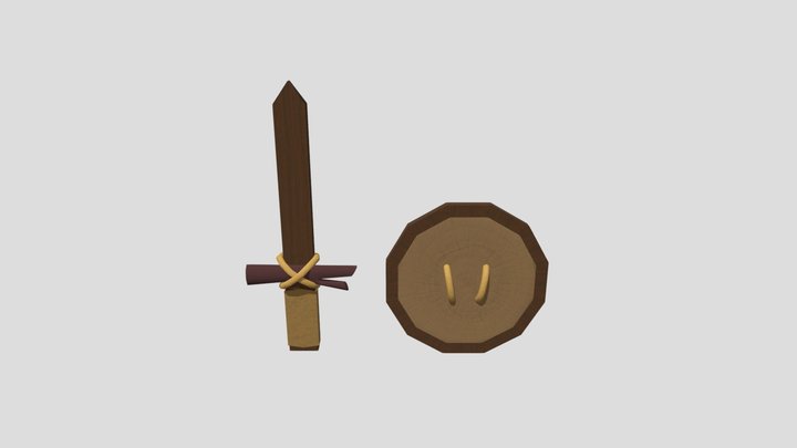 Wooden sword and shield 3D Model