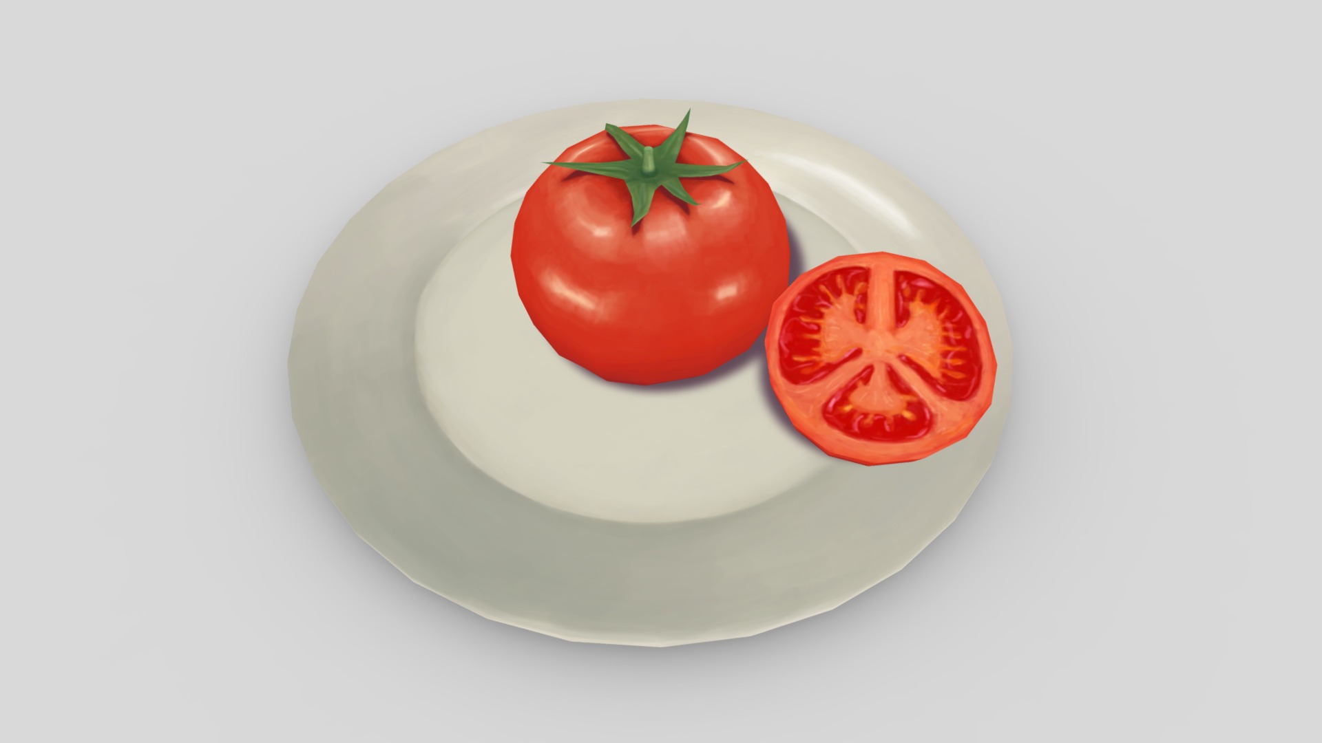 3D model Tomato low poly - This is a 3D model of the Tomato low poly. The 3D model is about a tomato on a plate.