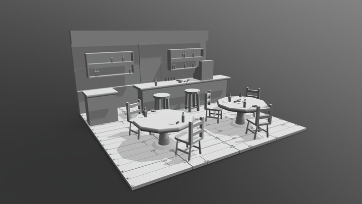 Saloon Low Poly (For Substance) 3D Model