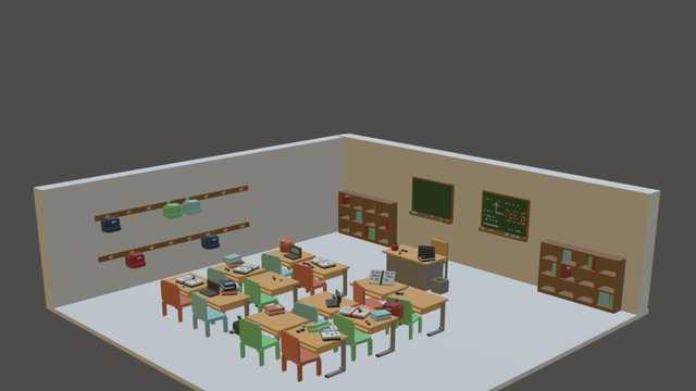 Voxel Classroom Set 3D Model