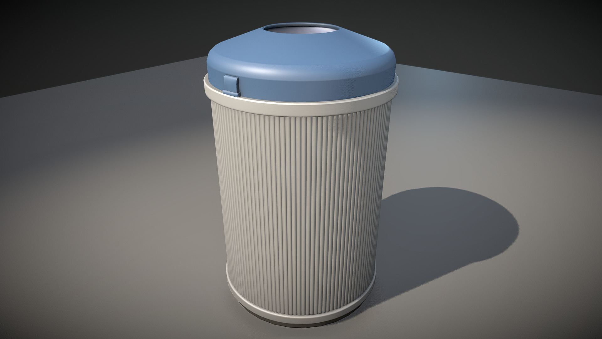 3D model City Trash Can (plastic-blue-white) / Low-Poly - This is a 3D model of the City Trash Can (plastic-blue-white) / Low-Poly. The 3D model is about a cylindrical container with a lid.