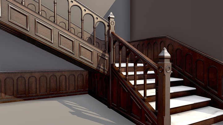 Wooden Staircase - Modular Asset Standard 3D Model