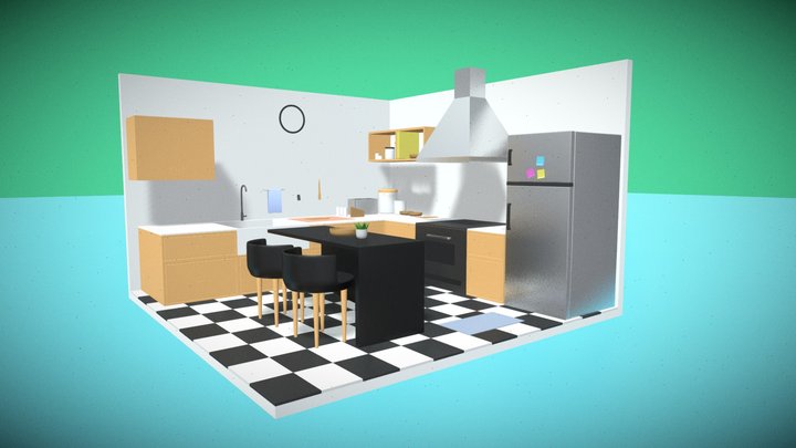 Isometric Kitchen Interior Scene 3D Model