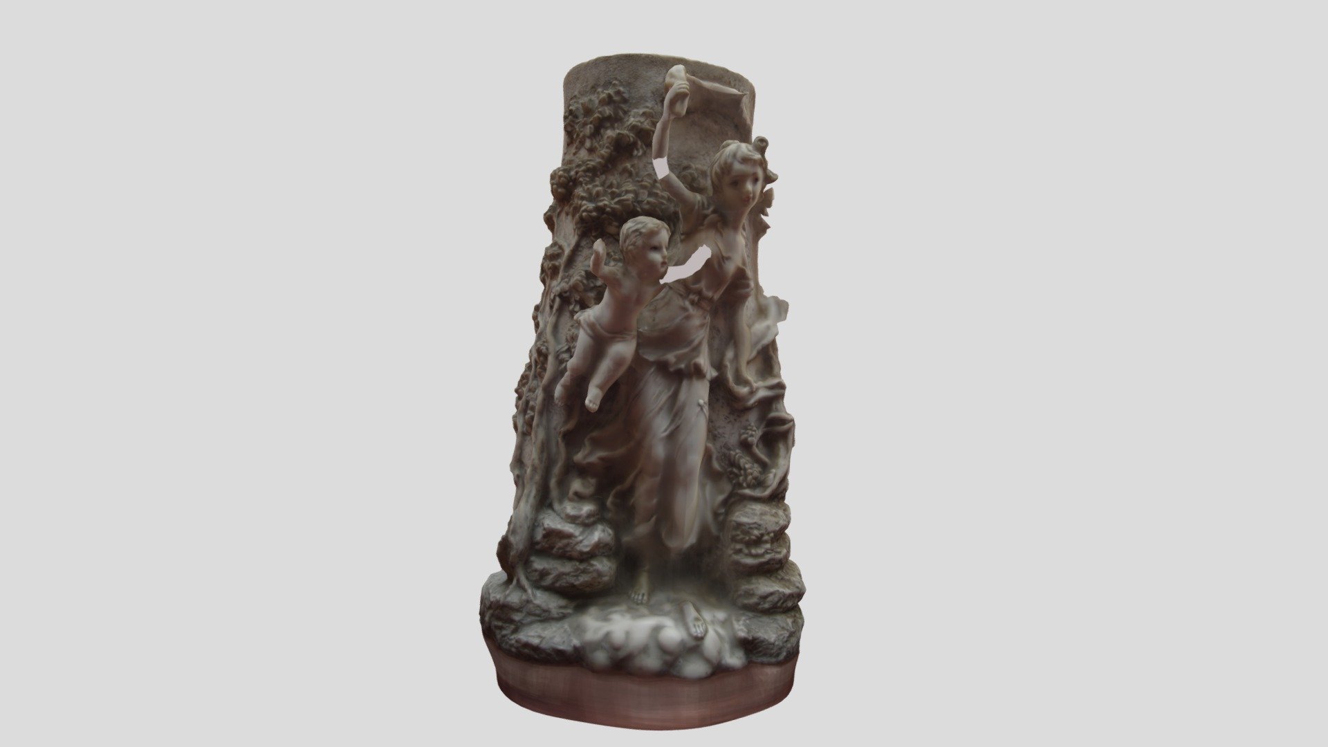 A vase with a cherub & a young woman