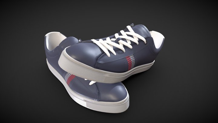 Leather Signature Cupsole Sneaker - Navy 3D Model