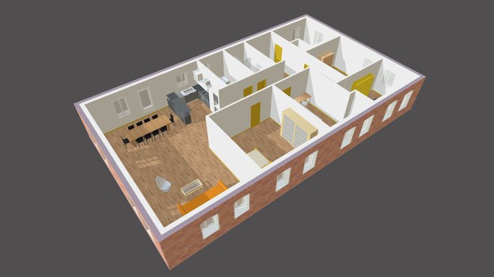 grosse Wohnung einfach möbliert 3D Model