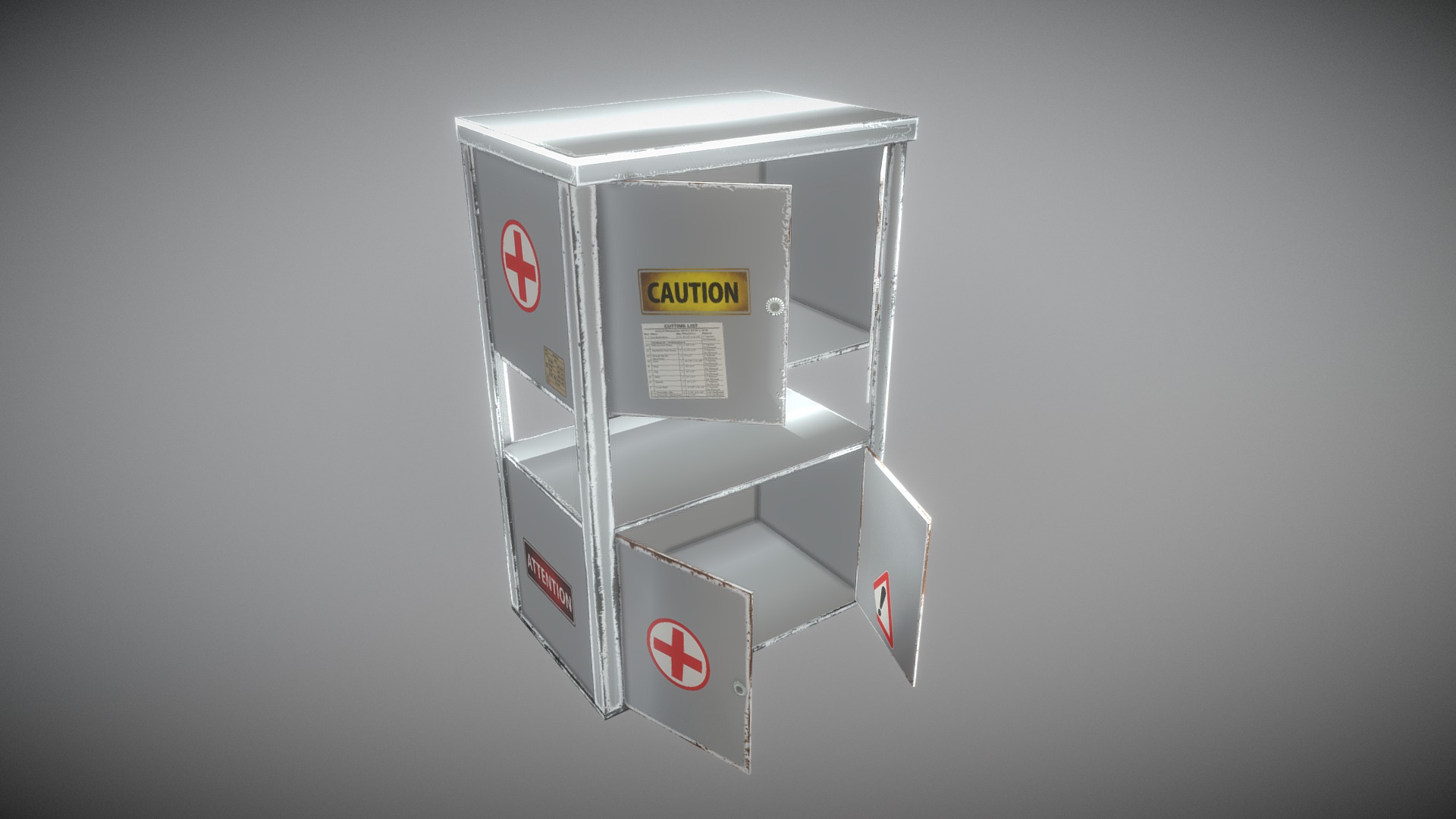 3D model Hospital Cabinet - This is a 3D model of the Hospital Cabinet. The 3D model is about a white box with a yellow label.