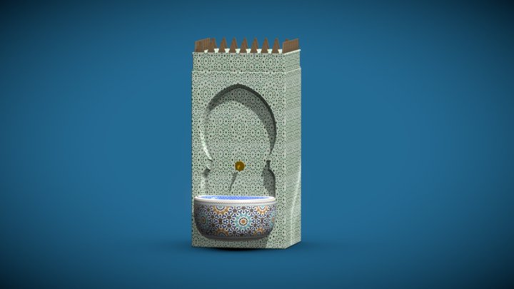 Moroccan Fountain with Zellige Tiles 3D Model