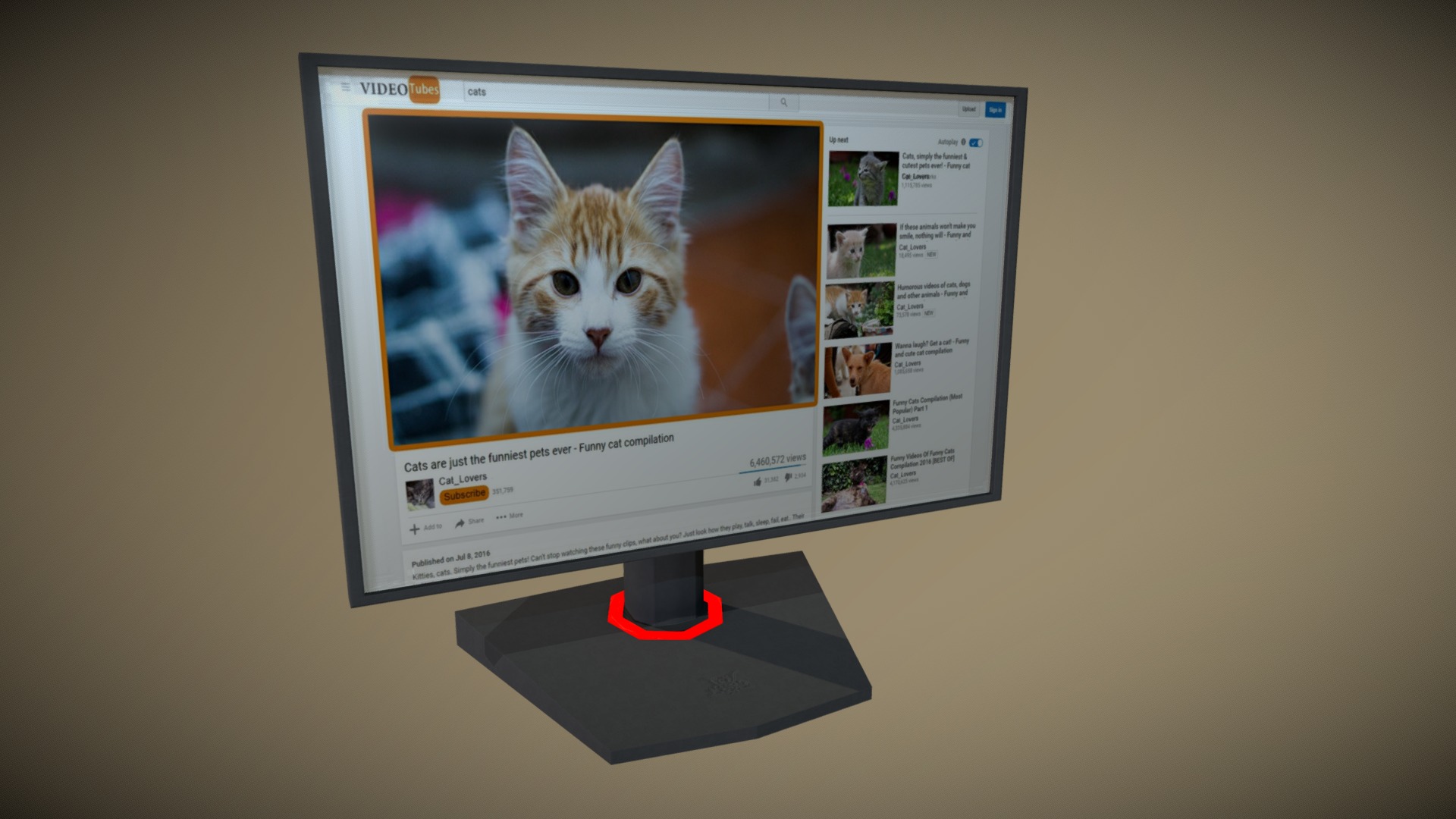 3D model Monitor - This is a 3D model of the Monitor. The 3D model is about a cat on a computer screen.