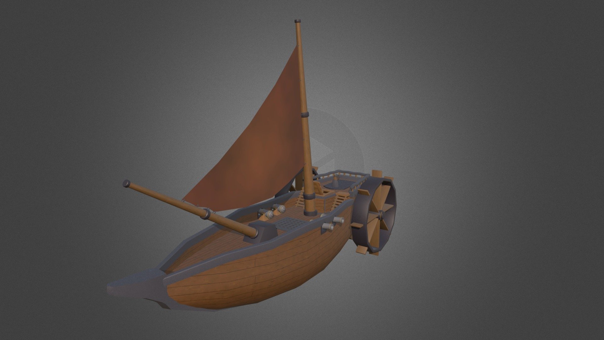 Ship with water wheels