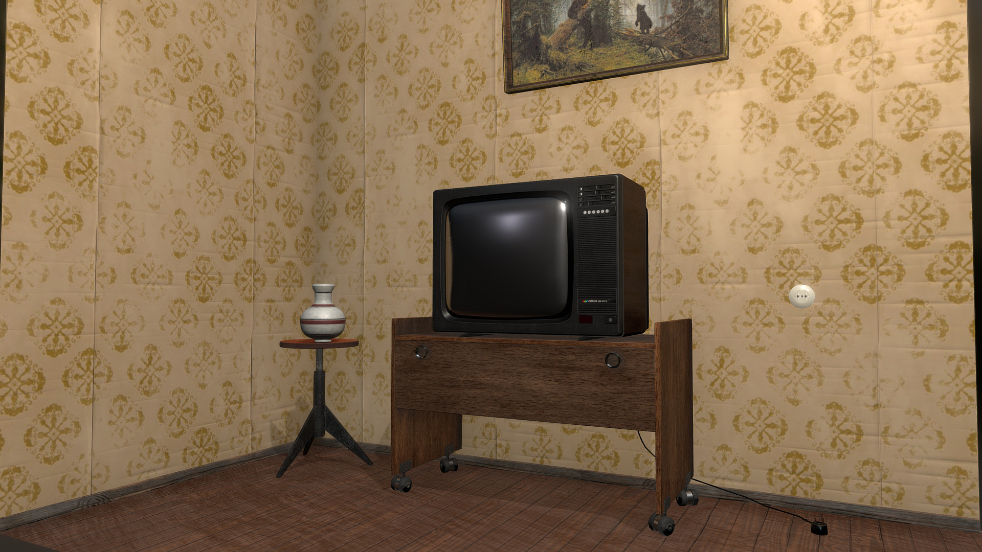 3D model Soviet style living room - This is a 3D model of the Soviet style living room. The 3D model is about a tv on a stand.