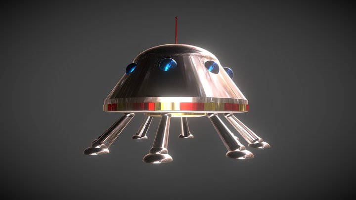 Low-Poly Retro-style sci-fi Flying Saucer Lander 3D Model